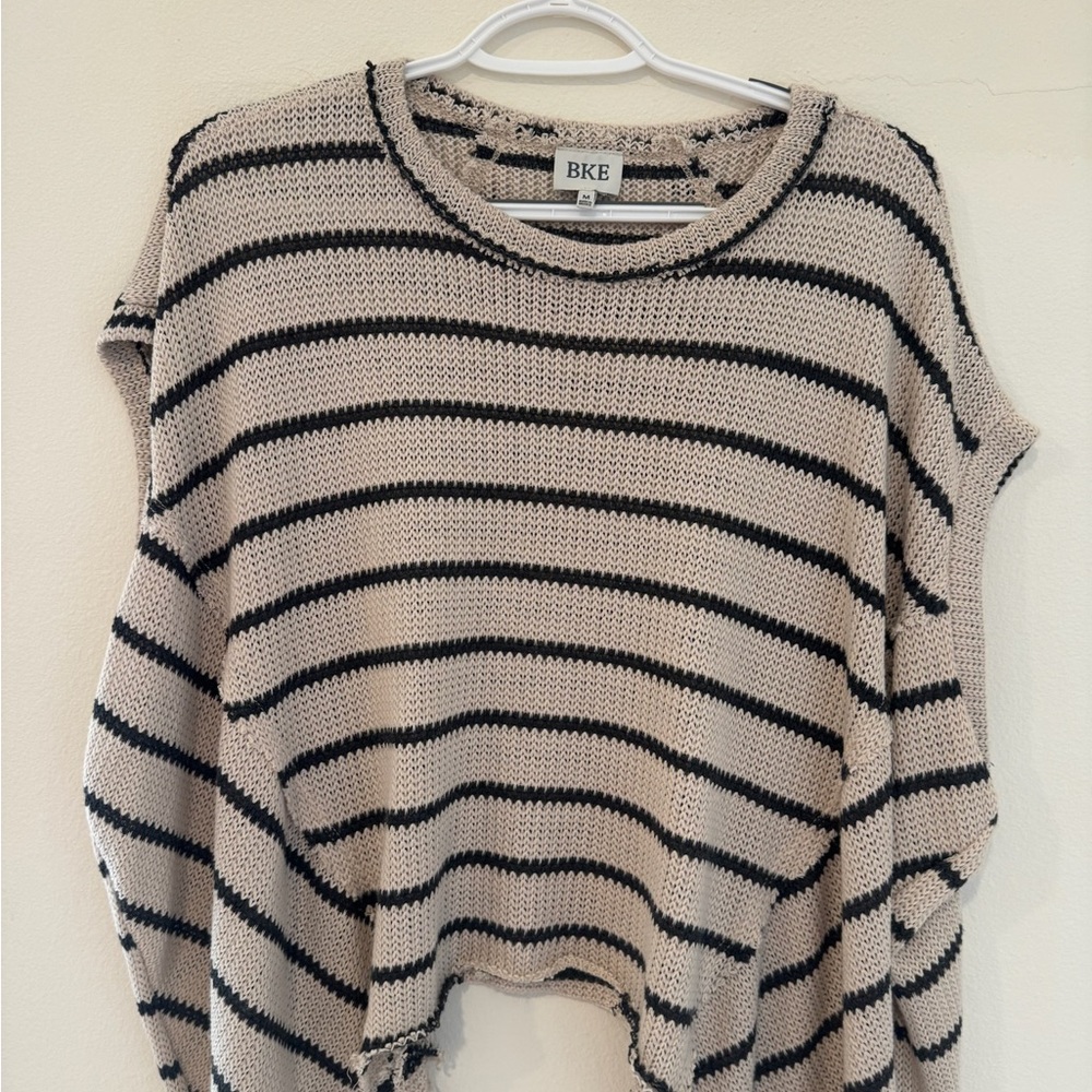 BKE Women's Knit Striped Sweater - Black and Cream
